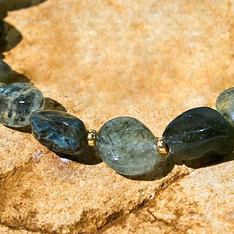 Fortune Jewel Green Rutilated Quartz Braid String Protection Bracelet