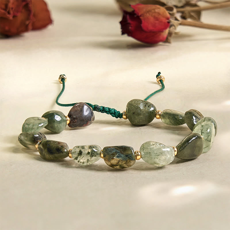 Fortune Jewel Green Rutilated Quartz Braid String Protection Bracelet