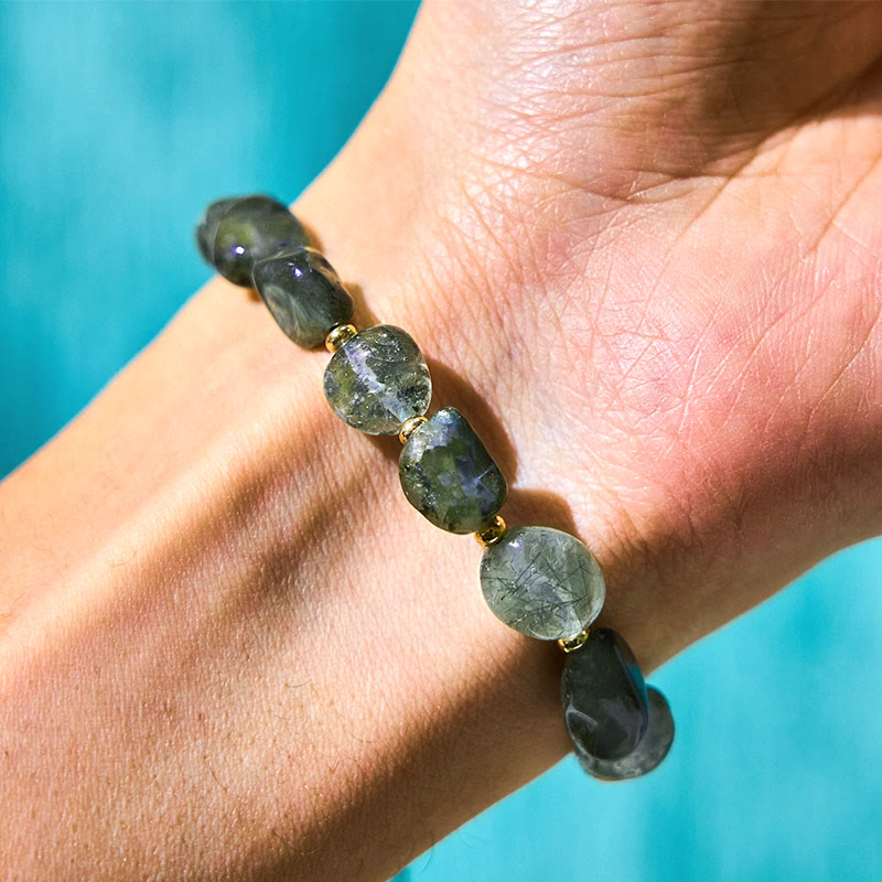Fortune Jewel Green Rutilated Quartz Braid String Protection Bracelet