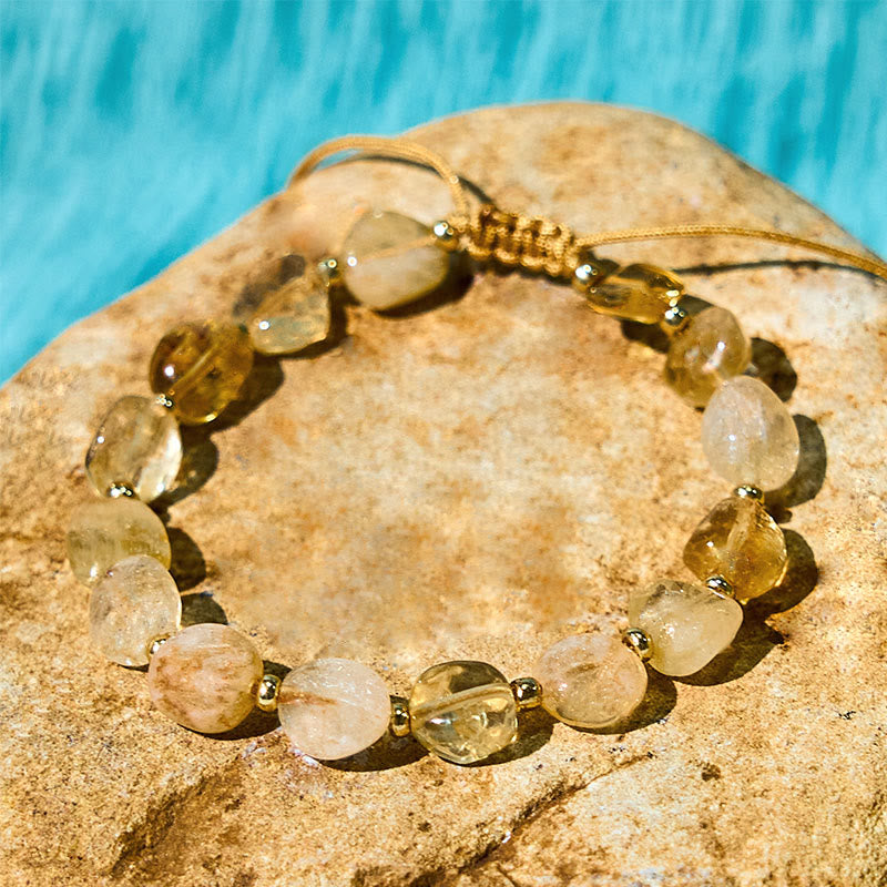 Fortune Jewel Irregular Shape Citrine Braid String Happiness Bracelet