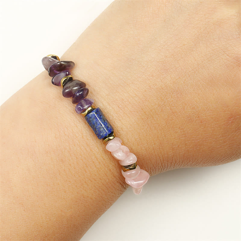 Fortune Jewel Best Friends Forever Amethyst Rose Quartz Lazurite Spiritual Bracelet