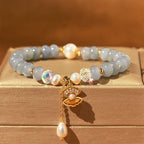 Fortune Jewel Natural Aquamarine Pearl Shell Healing Bead Bracelet