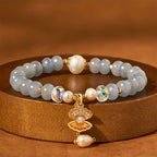 Fortune Jewel Natural Aquamarine Pearl Shell Healing Bead Bracelet