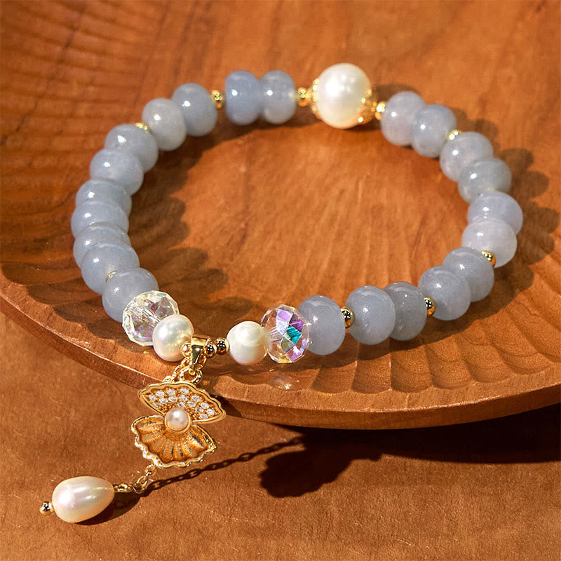 Fortune Jewel Natural Aquamarine Pearl Shell Healing Bead Bracelet