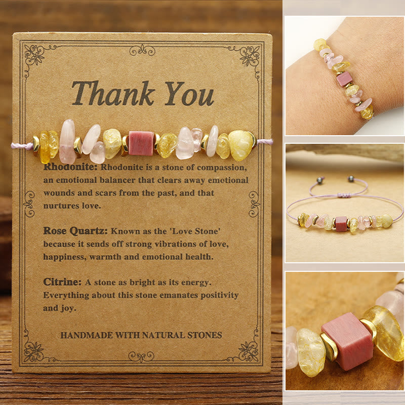 Fortune Jewel Thank You Rose Quartz Citrine Rhodonite Passionate Bracelet