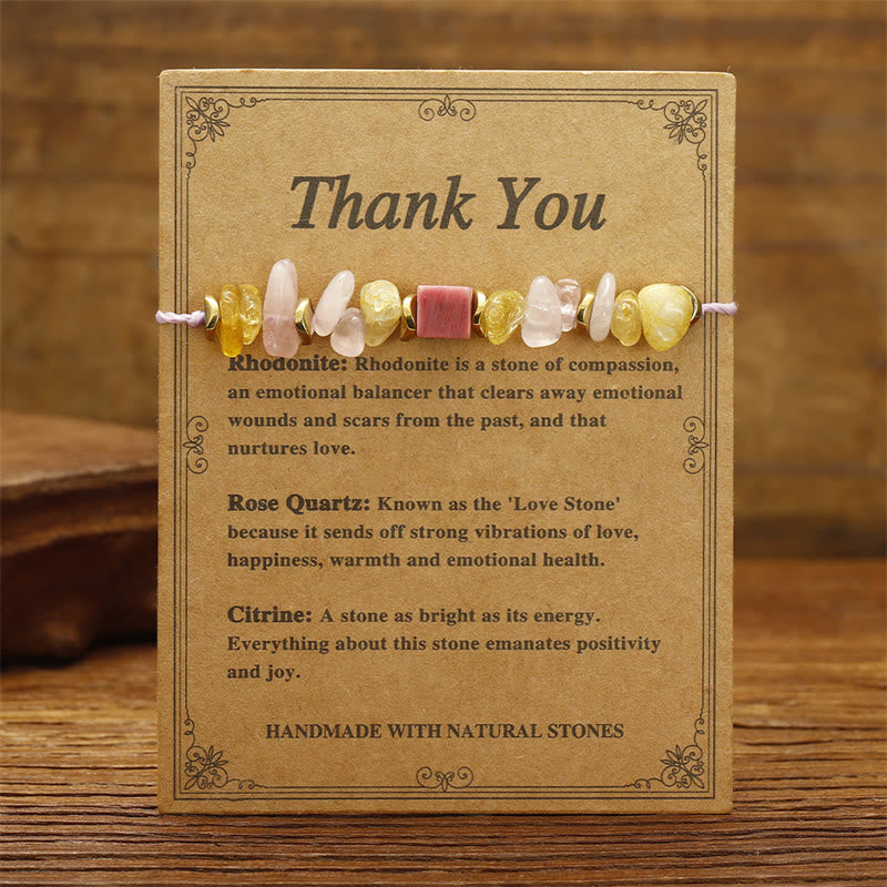 Fortune Jewel Thank You Rose Quartz Citrine Rhodonite Passionate Bracelet