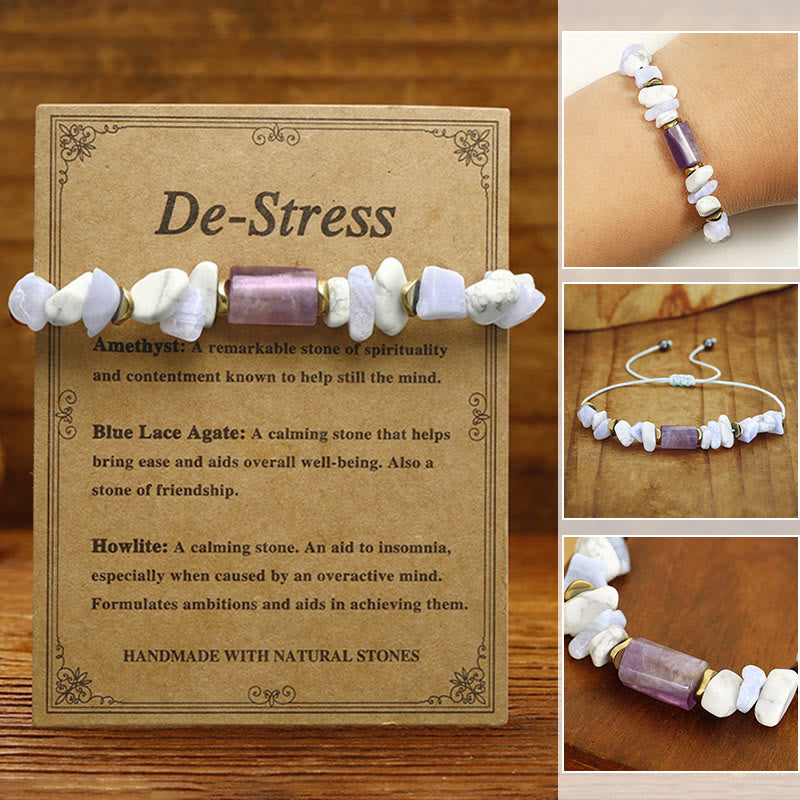 Fortune Jewel De-Stress Amethyst Blue Lace Agate Howlite Healing Bracelet