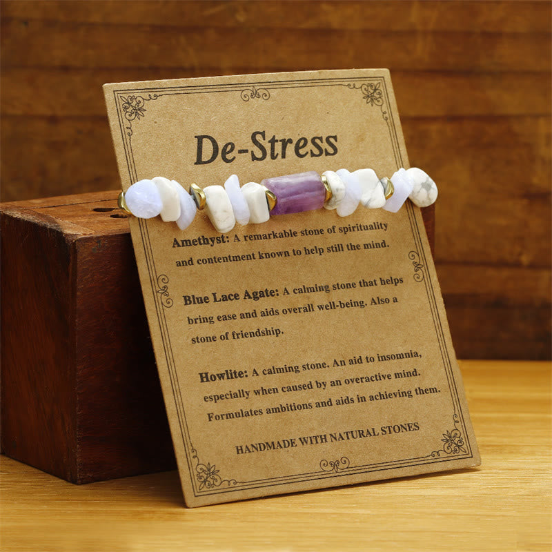 Fortune Jewel De-Stress Amethyst Blue Lace Agate Howlite Healing Bracelet