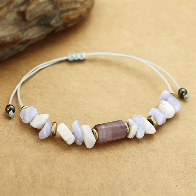 Fortune Jewel De-Stress Amethyst Blue Lace Agate Howlite Healing Bracelet