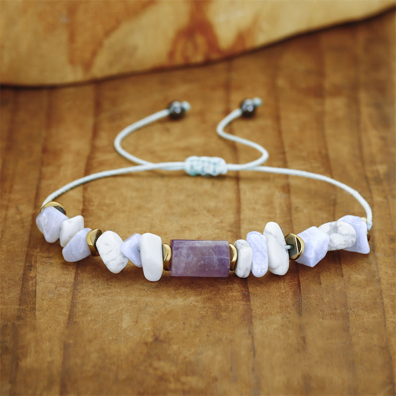 Fortune Jewel De-Stress Amethyst Blue Lace Agate Howlite Healing Bracelet