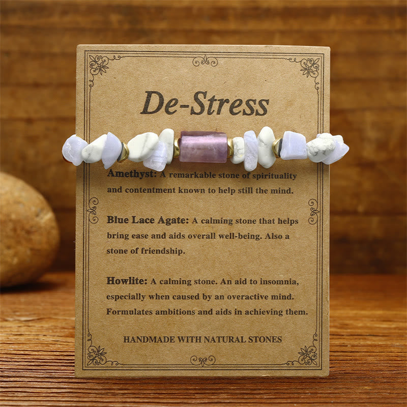 Fortune Jewel De-Stress Amethyst Blue Lace Agate Howlite Healing Bracelet