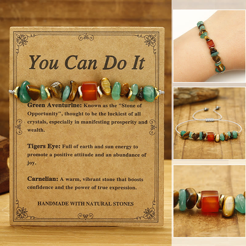 Fortune Jewel You Can Do It Green Aventurine Tiger Eye Carnelian Luck Bracelet