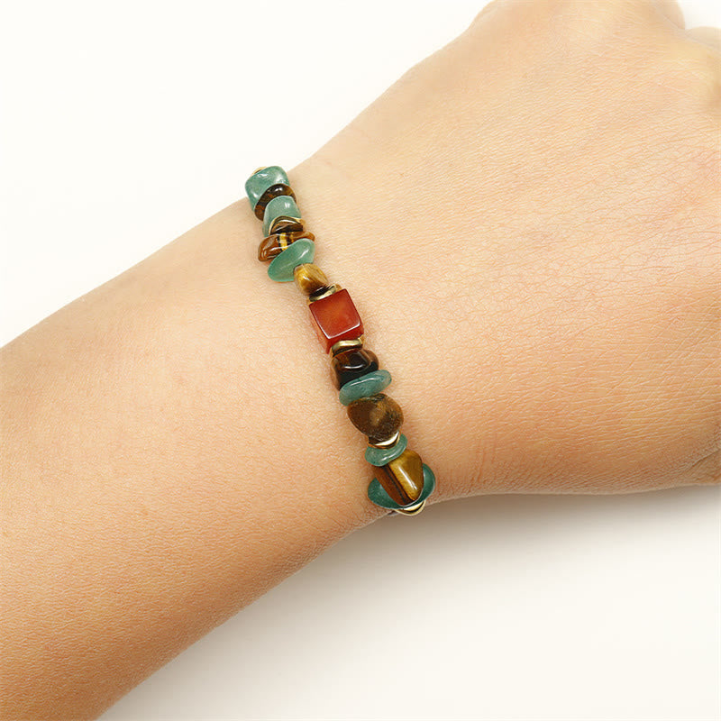Fortune Jewel You Can Do It Green Aventurine Tiger Eye Carnelian Luck Bracelet