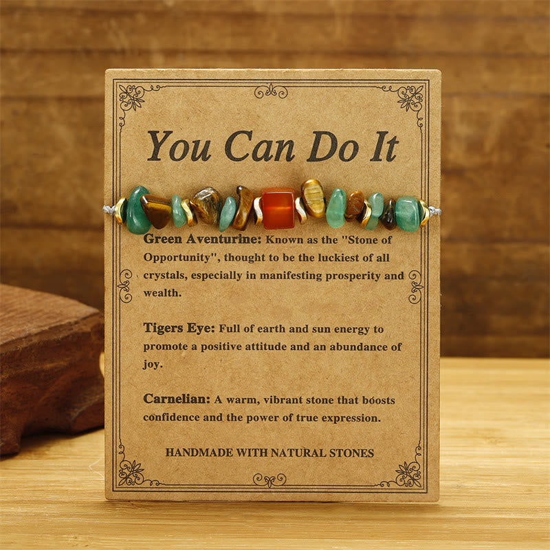 Fortune Jewel You Can Do It Green Aventurine Tiger Eye Carnelian Luck Bracelet