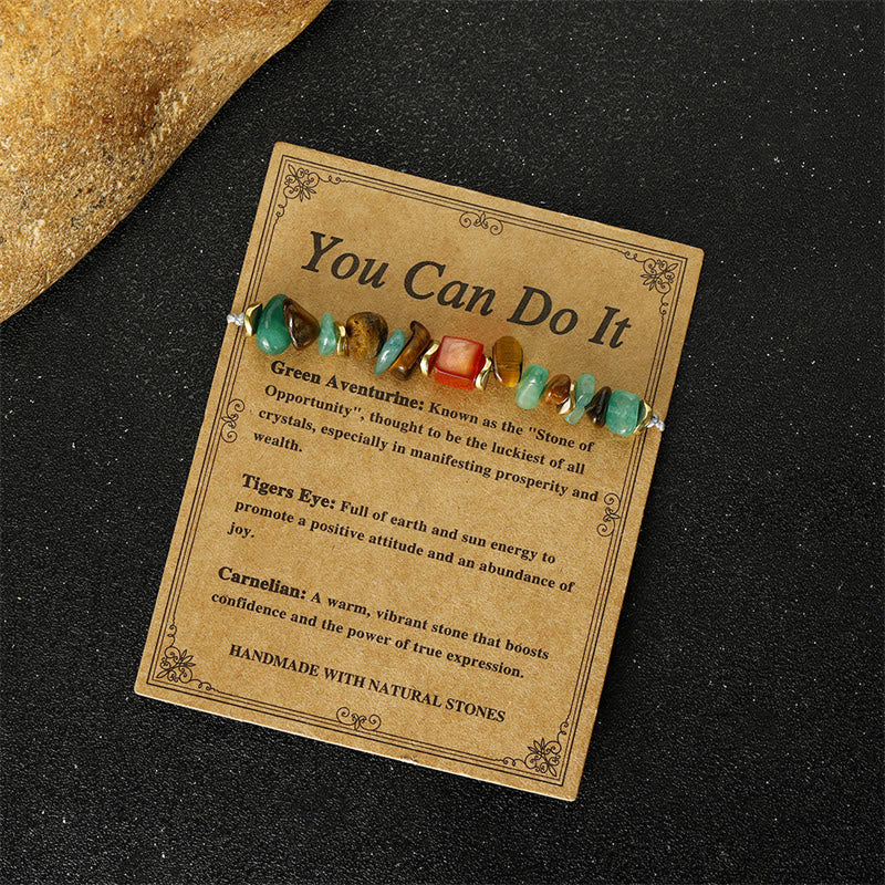 Fortune Jewel You Can Do It Green Aventurine Tiger Eye Carnelian Luck Bracelet