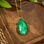 Fortune Jewel Green Jade Water Drop Pattern Abundance Necklace Pendant