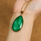 Fortune Jewel Green Jade Water Drop Pattern Abundance Necklace Pendant