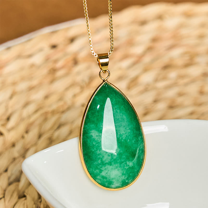 Fortune Jewel Green Jade Water Drop Pattern Abundance Necklace Pendant
