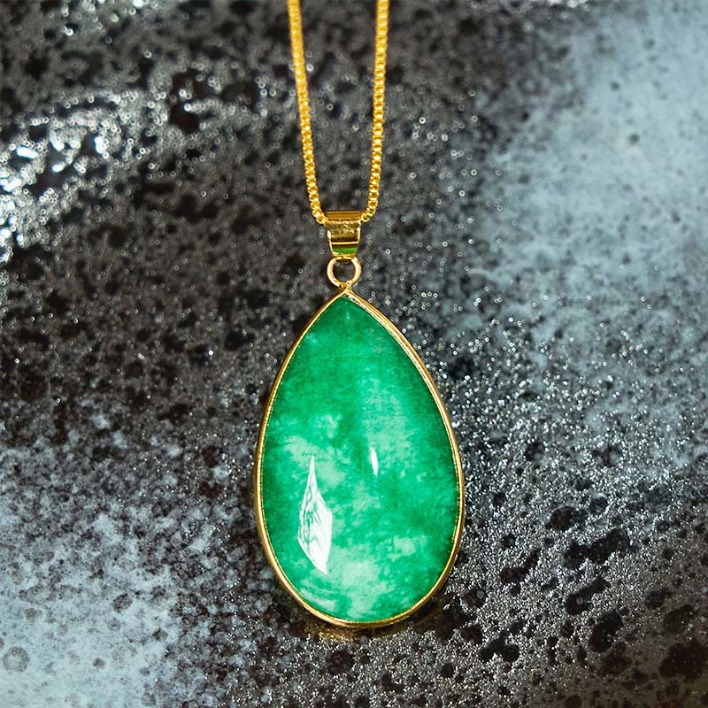 Fortune Jewel Green Jade Water Drop Pattern Abundance Necklace Pendant