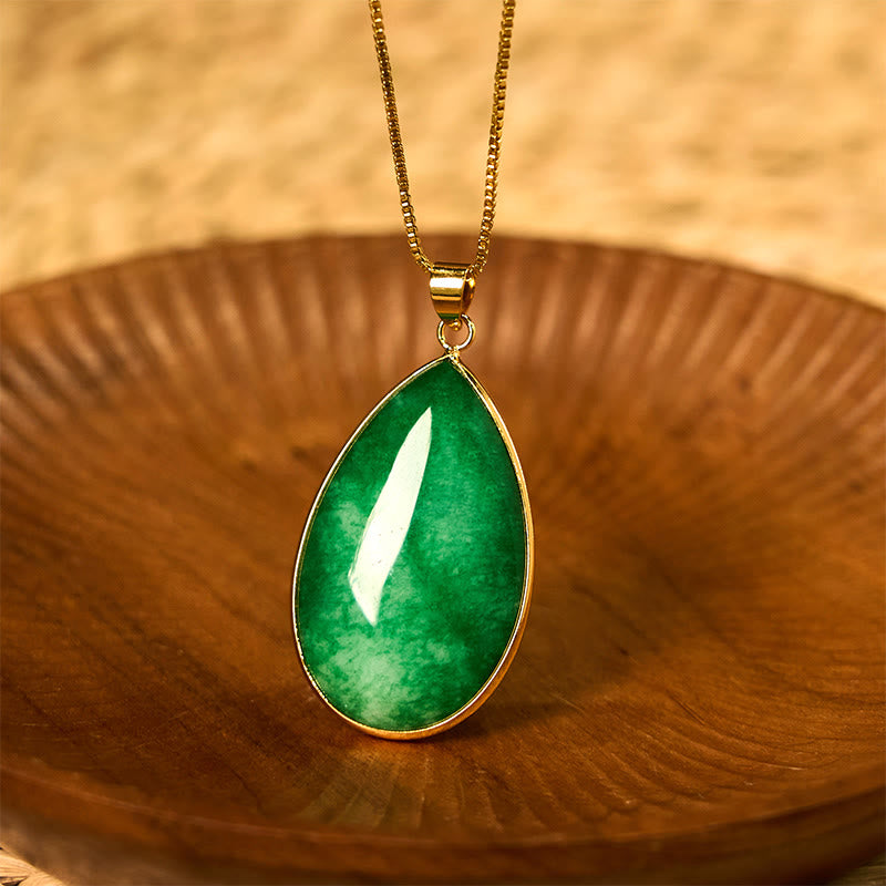 Fortune Jewel Green Jade Water Drop Pattern Abundance Necklace Pendant