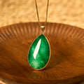 Fortune Jewel Green Jade Water Drop Pattern Abundance Necklace Pendant