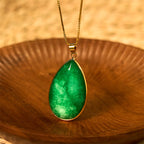 Fortune Jewel Green Jade Water Drop Pattern Abundance Necklace Pendant