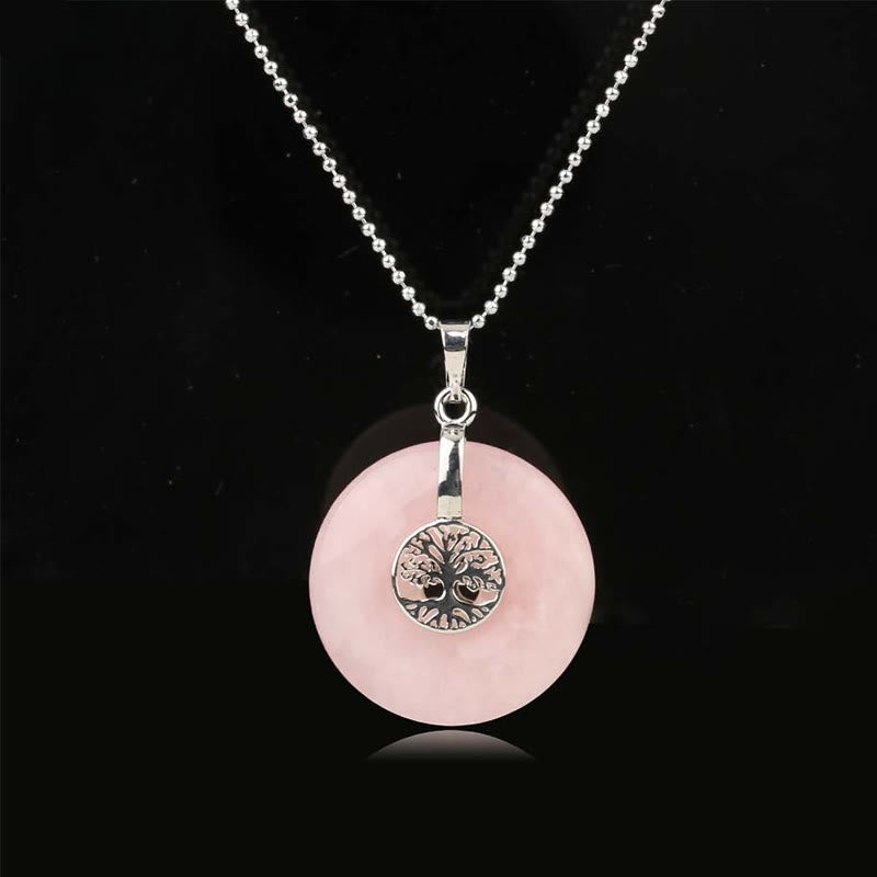 Fortune Jewel Various Crystal Rose Quartz Green Aventurine Amethyst The Tree of Life Kindness Necklace Pendant