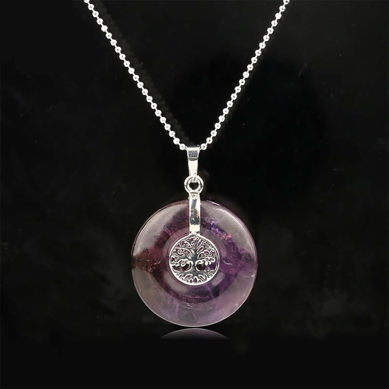 Fortune Jewel Various Crystal Rose Quartz Green Aventurine Amethyst The Tree of Life Kindness Necklace Pendant