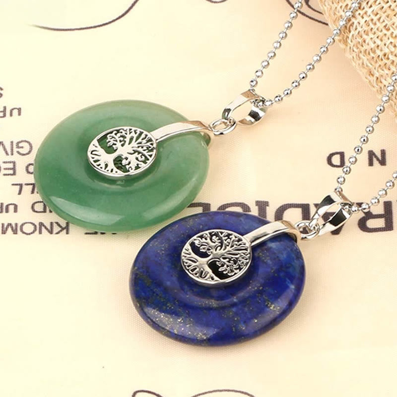 Fortune Jewel Various Crystal Rose Quartz Green Aventurine Amethyst The Tree of Life Kindness Necklace Pendant