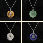 Fortune Jewel Various Crystal Rose Quartz Green Aventurine Amethyst The Tree of Life Kindness Necklace Pendant