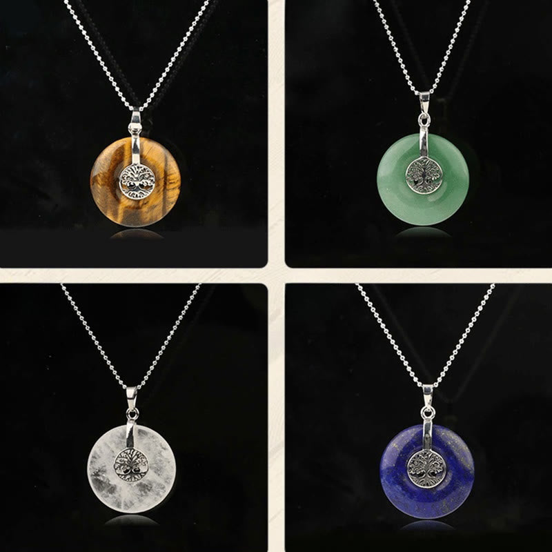 Fortune Jewel Various Crystal Rose Quartz Green Aventurine Amethyst The Tree of Life Kindness Necklace Pendant