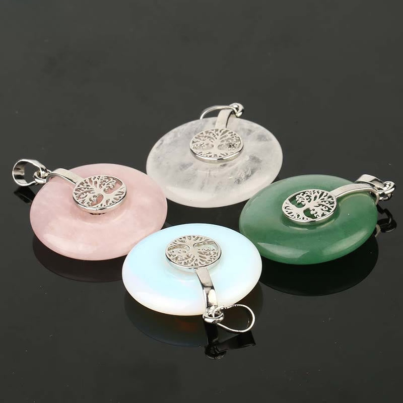 Fortune Jewel Various Crystal Rose Quartz Green Aventurine Amethyst The Tree of Life Kindness Necklace Pendant