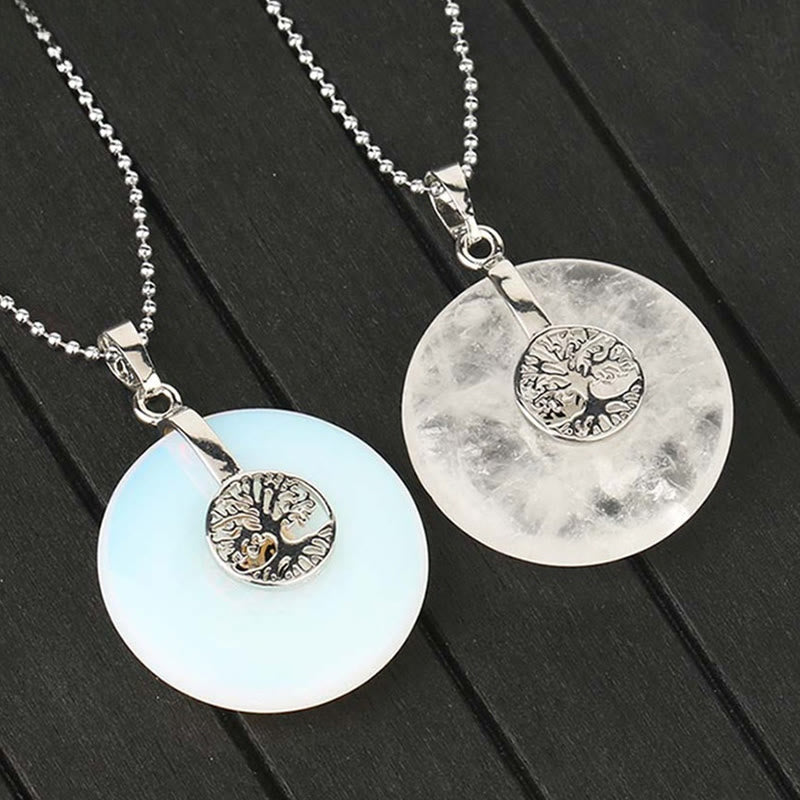 Fortune Jewel Various Crystal Rose Quartz Green Aventurine Amethyst The Tree of Life Kindness Necklace Pendant