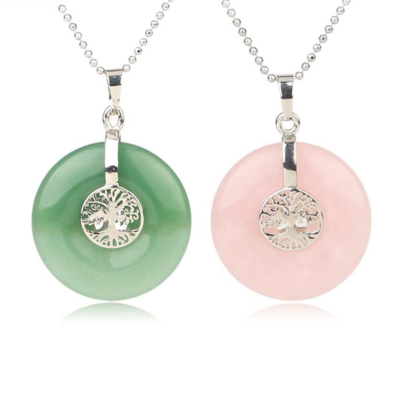Fortune Jewel Various Crystal Rose Quartz Green Aventurine Amethyst The Tree of Life Kindness Necklace Pendant