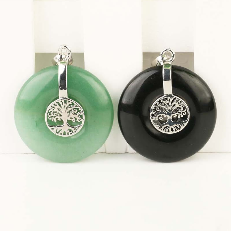 Fortune Jewel Various Crystal Rose Quartz Green Aventurine Amethyst The Tree of Life Kindness Necklace Pendant