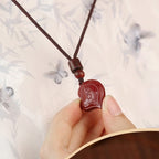 Fortune Jewel 2Pcs LOVE YOU Natural Cinnabar Love Heart String Blessing Couple Necklace Pendant
