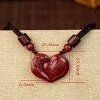 Fortune Jewel 2Pcs LOVE YOU Natural Cinnabar Love Heart String Blessing Couple Necklace Pendant