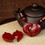 Fortune Jewel 2Pcs LOVE YOU Natural Cinnabar Love Heart String Blessing Couple Necklace Pendant