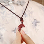 Fortune Jewel 2Pcs LOVE YOU Natural Cinnabar Love Heart String Blessing Couple Necklace Pendant
