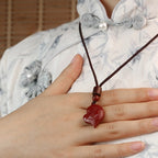 Fortune Jewel 2Pcs LOVE YOU Natural Cinnabar Love Heart String Blessing Couple Necklace Pendant