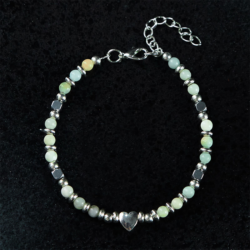 Fortune Jewel Natural Stone Amazonite Amethyst Lazurite Rose Quartz Heart Positive Balance Bracelet