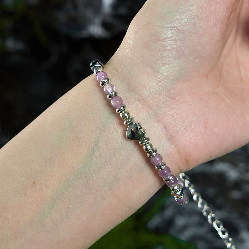 Fortune Jewel Natural Stone Amazonite Amethyst Lazurite Rose Quartz Heart Positive Balance Bracelet