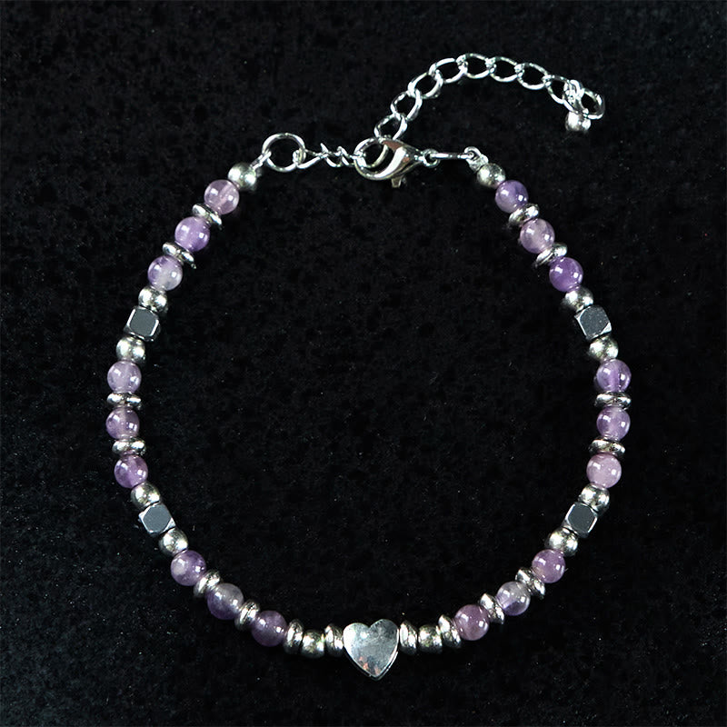 Fortune Jewel Natural Stone Amazonite Amethyst Lazurite Rose Quartz Heart Positive Balance Bracelet