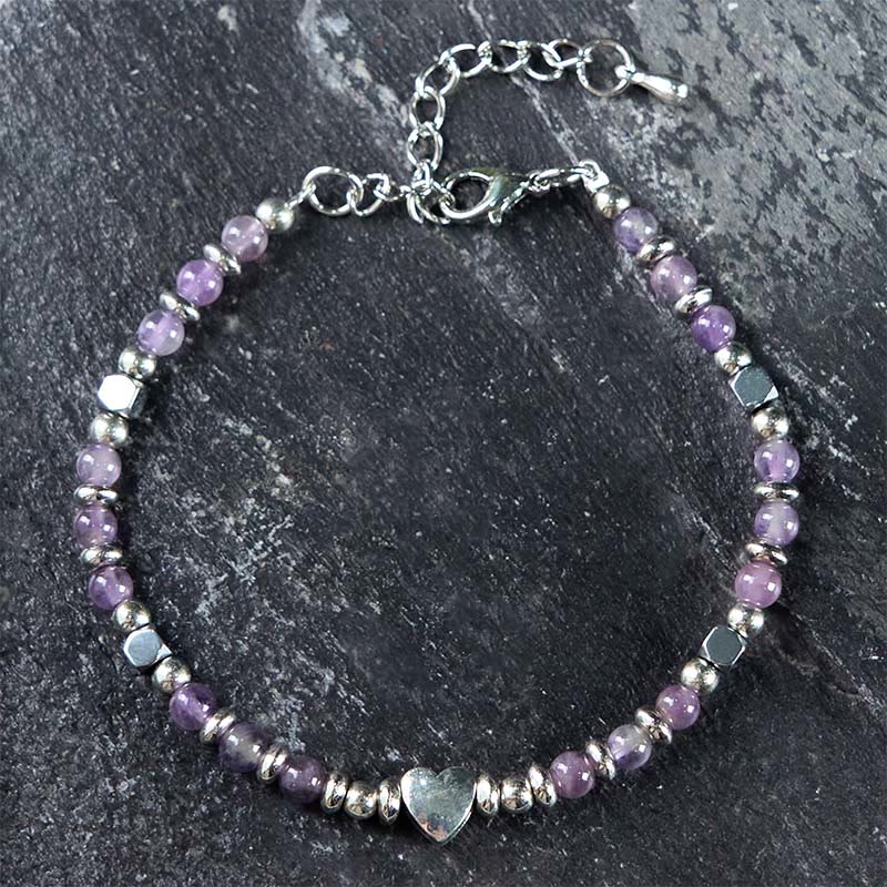 Fortune Jewel Natural Stone Amazonite Amethyst Lazurite Rose Quartz Heart Positive Balance Bracelet