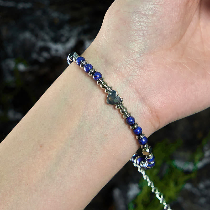 Fortune Jewel Natural Stone Amazonite Amethyst Lazurite Rose Quartz Heart Positive Balance Bracelet