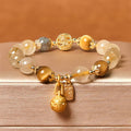 Fortune Jewel Natural Rutilated Quartz Fu Character Metal Swallowing Beast Auspiciousness Bracelet