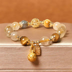 Fortune Jewel Natural Rutilated Quartz Fu Character Metal Swallowing Beast Auspiciousness Bracelet