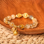 Fortune Jewel Natural Rutilated Quartz Fu Character Metal Swallowing Beast Auspiciousness Bracelet