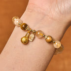 Fortune Jewel Natural Rutilated Quartz Fu Character Metal Swallowing Beast Auspiciousness Bracelet