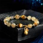Fortune Jewel Natural Rutilated Quartz Fu Character Metal Swallowing Beast Auspiciousness Bracelet